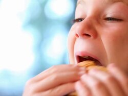Boy Eats a Hamburger Stock Footage