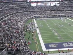  PAN Stands packed with fans just before start of game at Cowboys Stadium / Arlington, Texas, United States Stock Footage
