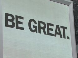 ATMOSPHERE: signage at the Jennifer Lopez Unveils 'Be Great' Youth Advocacy Campaign Billboard Stock Footage