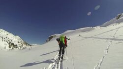 POV of a young man cross-country skiing with friends. Stock Footage