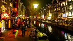 HD Time-lapse: Tourist crowed Amsterdam Red Light District night, Netherland Stock Footage
