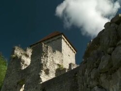 NTSC: Castle Ruins Against Blue Sky Stock Footage