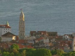 MS AERIAL ZI View of Diocletian's Palace / Split, Split Dalmatia County, Croatia Stock Footage