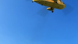 An RAF search and rescue Sea King helicopter, in Ambleside, Lake District, UK. Stock Footage