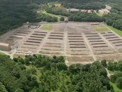 AERIAL Grounds of concentration camp, Buchenwald, Germany Stock Footage