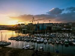 Dawn timelapse of the Vigo Harbor, Spain Stock Footage
