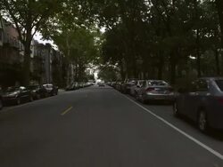 WS POV View of buildings and car parked near footpath / New York, United States Stock Footage
