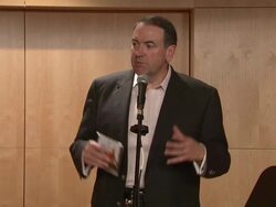 SPEECH: Former Arkansas Govenor Mike Huckabee tells how Aaron Tippin and his wife came up with the title trackÃ‰ Stock Footage