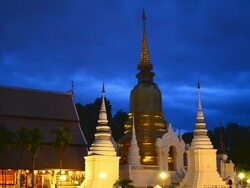 HD:Temple and gold pagoda at twilight time in chiang mai Thailand Stock Footage
