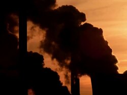 HD CO2-emitting cooling towers against evening sky Stock Footage