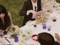 Friends and family eating at an outdoor dinner party Stock Footage