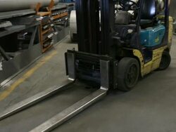 MS TU PAN Forklift in large manufacturing factory / Seattle, Washington, United States Stock Footage