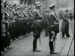 A military parade of members of the various departments of the Wehrmacht. Gsring takes the salute Stock Footage