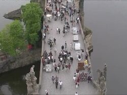 Charles bridge and Hradcany Castle in Prague Stock Footage