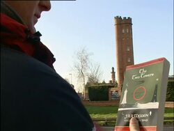 Birmingham, Tolkien Trail - Tolkien's book 'The Two Towers' and exterior views of the tower, West Midlands, UK. 2004; short sequence. Stock Footage