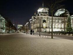 WS T/L Reichstag in city at night / Berlin, Germany Stock Footage