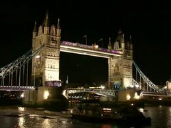 WS Tower bridge at night / London, Great Britain   Stock Footage