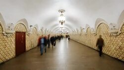 Russia, Moscow, Metro station platform - Time lapse Stock Footage