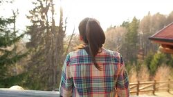 Woman enjoying the view in a sunny day. Stock Footage