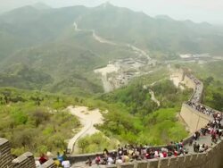 EWS T/L View of Tourists walking on Great Wall at Badaling / Beijing, China Stock Footage