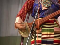 MS TU Woman playing traditional Indian string instrument AUDIO / Dharamsala, Himachal Pradesh, India Stock Footage