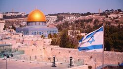 Israeli Flag near the Temple Mount Stock Footage