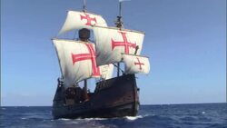 The Santa Maria carries her crew across the open ocean. Stock Footage