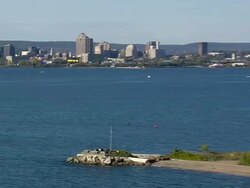 WS AERIAL ZI View of Fort Nathan Hale Park / Connecticut, United States Stock Footage