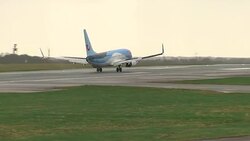 Planes at Manchester Airport taking off and landing in strong winds during Storm Doris News Clip