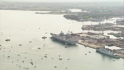 HMS Queen Elizabeth in Portsmouth Aerials News Clip