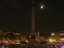 WS T/L View of Trafalgar Square at night / London, United Kingdom  Stock Footage