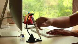 Businessman working at office desk Stock Footage