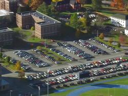 WS ARIEAL Parking area of University of Maine / Maine, United States Stock Footage