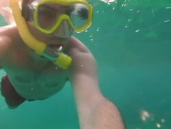 CU, Cayman Islands, Grand Cayman, Male snorkeler underwater, MS Stock Footage