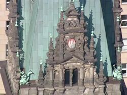 CU TS AERIAL View of top part of building / Hamburg, Hamburg, Germany Stock Footage