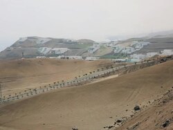 WS HA View of Village at roads / South Of Peru, Nazca, Peru Stock Footage