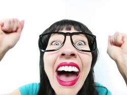 Fisheye Woman Reacting to Exciting News Stock Footage