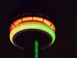 Pride Week in Toronto: CN Tower lit with rainbow colors to mark the begining of Pride Season Stock Footage