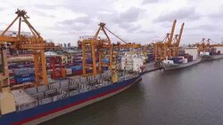 Aerial view of Industrial shipping port in Bangkok, Thailand Stock Footage