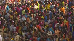 A colorful crowd of spectators gathers for Diwali in India. Stock Footage