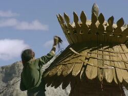 MS TU Villagers painting buddhist chorten tower / Saldang village, High Himalayas, Upper Dolpo near Tibetan border, Nepal  Stock Footage