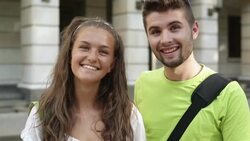 Students looking at camera Stock Footage