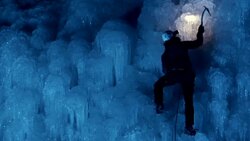Climbing the ice at night Stock Footage