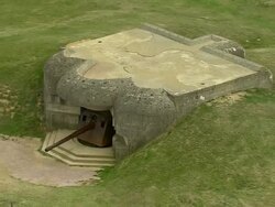ZO, AERIAL, German bunkers, Pointe du Hoc, Normandy, France Stock Footage