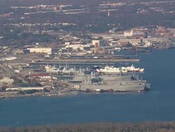 WS AERIAL View of container port at Charleston city / South Carolina, United States Stock Footage