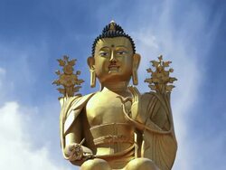 MS T/L LA View of Buddha Statue Likir Monastery / Ladakh, India Stock Footage
