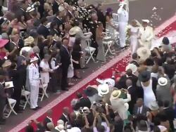 Princess Charlene and Prince Albert of Monaco at the Monaco Royal Wedding: Religious Ceremony Arrivals at Monaco . (Footage by WireImage Video/Getty Images Entertainment Video) Stock Footage