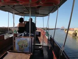 Mozia (Motya), sailnig in the canal to island of Mozia Stock Footage