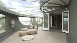 A hotel room features a private patio. Stock Footage