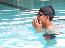Swimmer practice and relax before start to train again Stock Footage